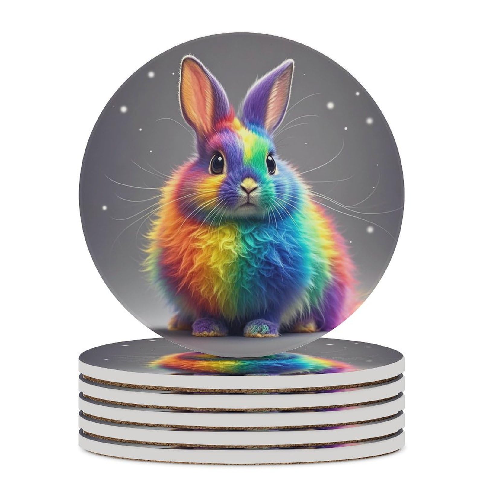 Dessous de verre en céramique Rainbow Lapin avec liège isolant pour table