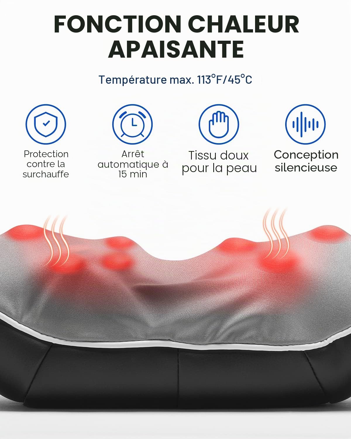 RENPHO Masseur Cervical, Appareil de Massage Shiatsu, Massage Dos et Cou Épaules avec Chauffage, 3D-rotation Vitesse Réglable, Cadeaux pour Meres Papa Femme Homme