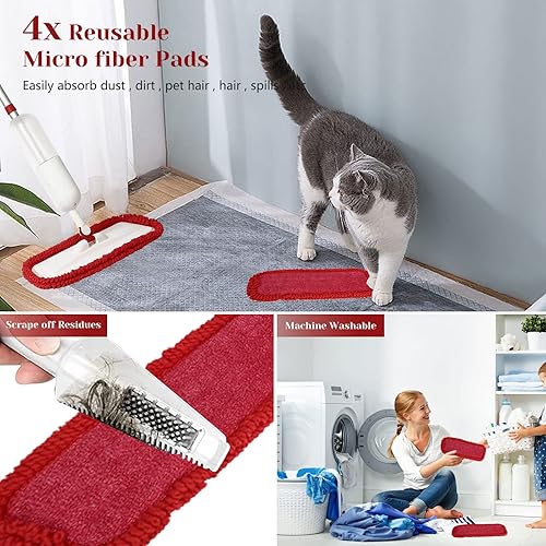 Miniatura 3 de Trapeador con pulverización, trapeador para limpiar pisos, trapeador de suelo de microfibra, trapeador seco y húmedo con 4 almohadillas lavables, 1