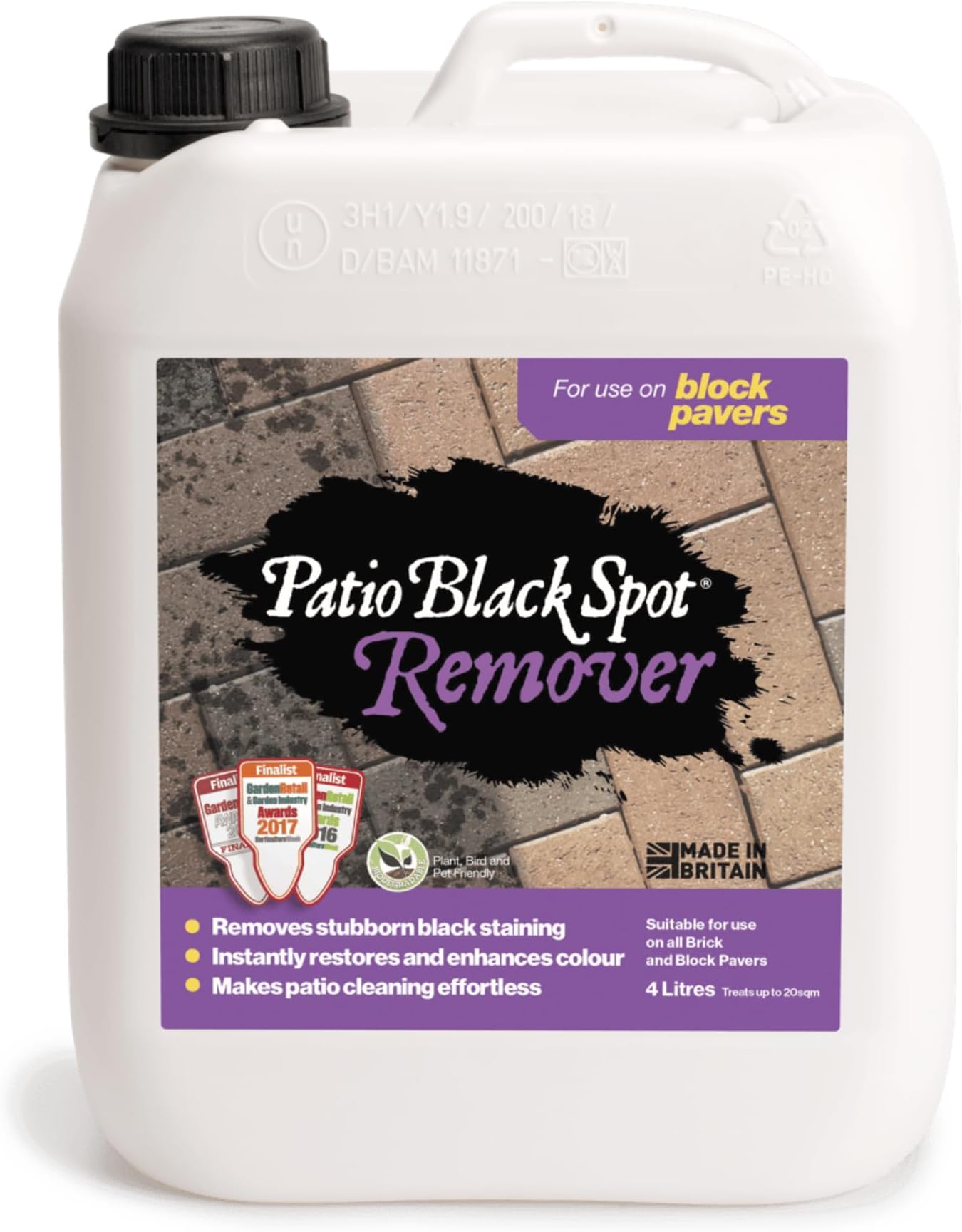 Remover Patio Cleaner for Block Paving, Bricks & Walls - Safely Remove Stains Caused by Black Spots, Restore Natural Colour - Driveway Cleaner - Biodegradable - 4 L