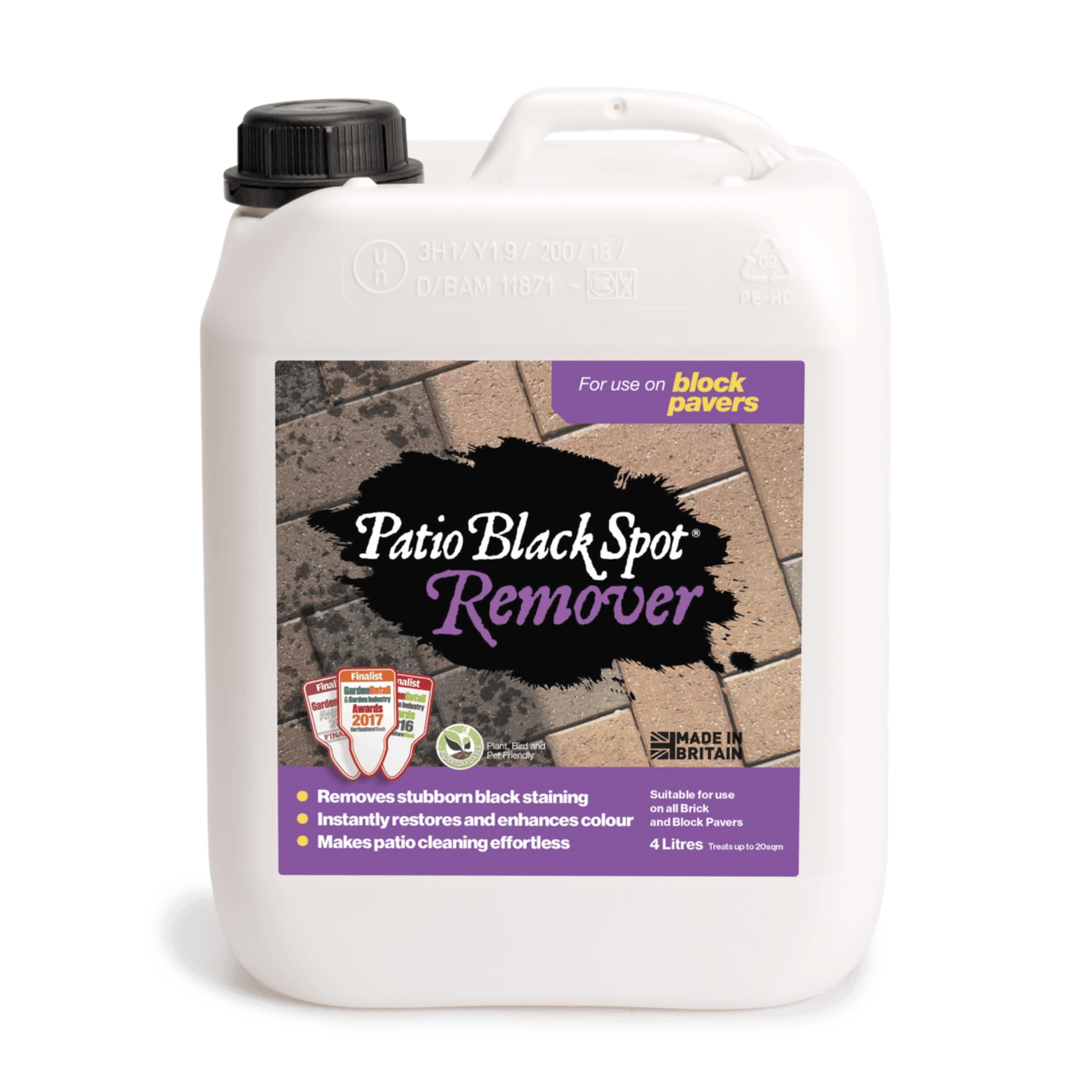 Remover Patio Cleaner for Block Paving, Bricks & Walls - Safely Remove Stains Caused by Black Spots, Restore Natural Colour - Driveway Cleaner - Biodegradable - 4 L