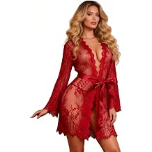comeondear Women s Sheer Lace Robe Long Sleeve Sexy Kimono Dressing Gown