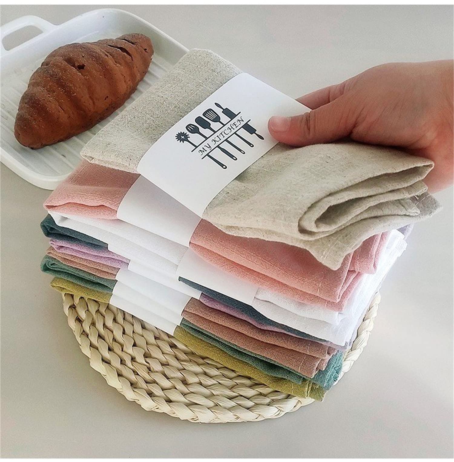 Set Di 6 Tovaglioli In Lino E Cotone | 40x40 Cm | Naturali E Biodegradabili | Verde Scuro - 3