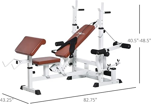 Miniatura 7 de Soozier Soporte de pesas de cuerpo completo para múltiples ejercicios con prensa de banco, extensión de piernas, banda de resistencia a moscas en el