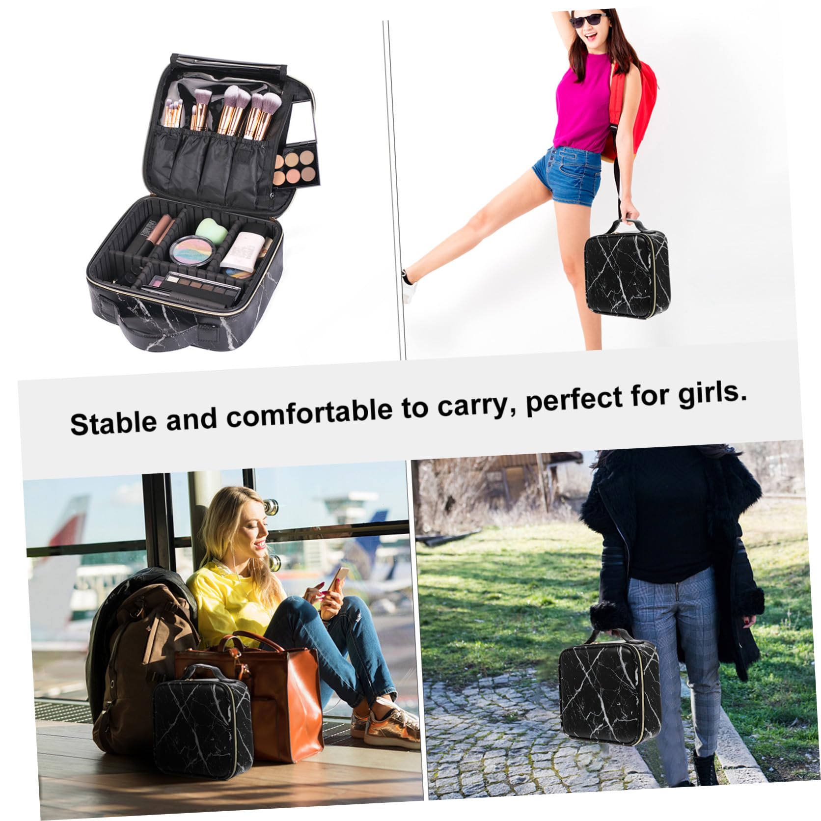 Bolsa de Maquillaje de Viaje Negra Compartimentos de PU