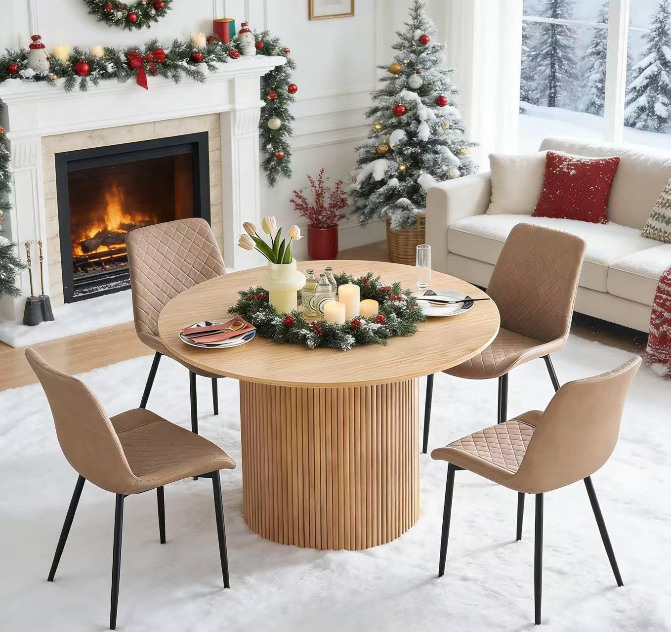 Round Dining Table Set for 4, 47″ Kitchen Table and Chairs