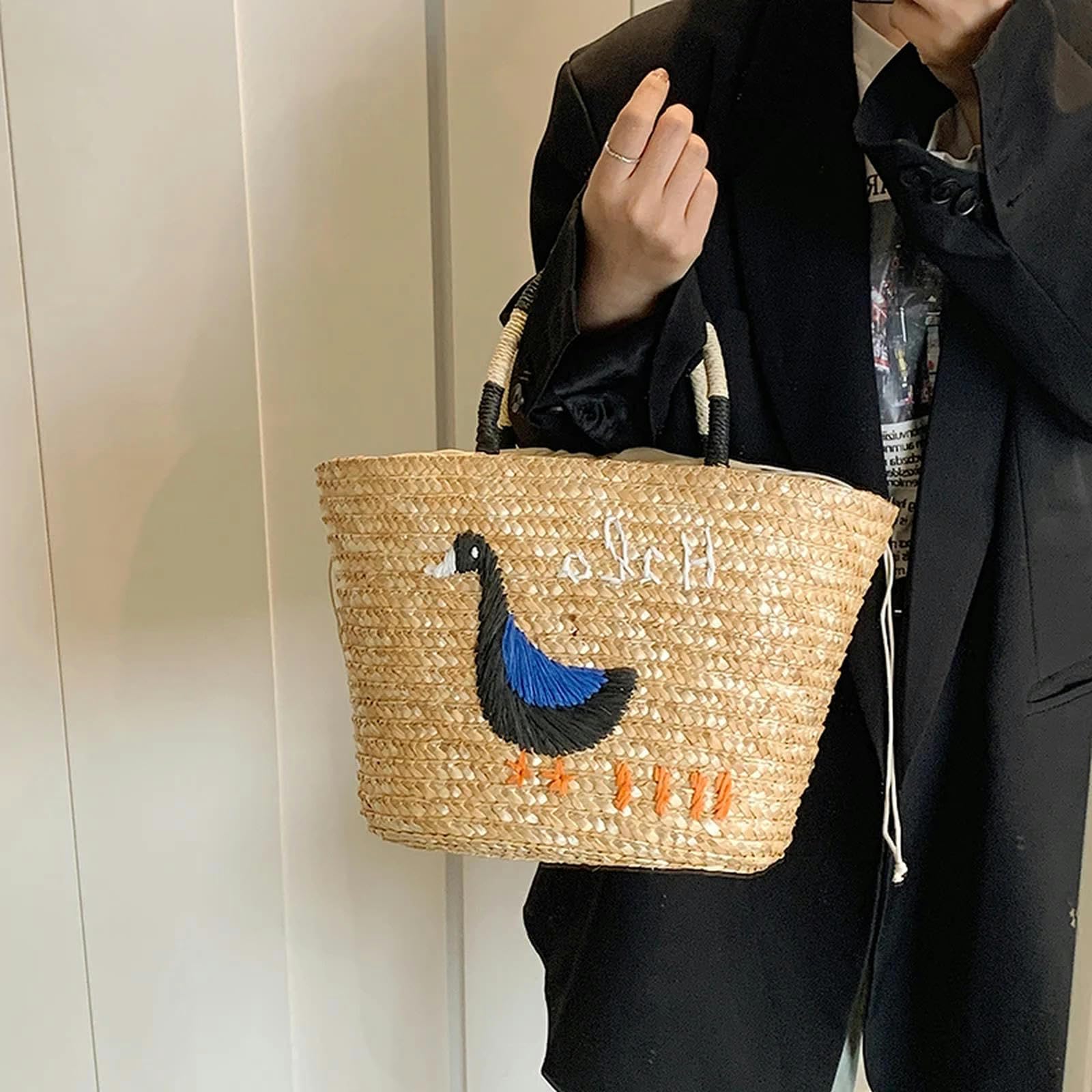 Borsa Paglia Estate Straw Bag Donne Grande capacità Maniglia Borsa A Spalla Handmade Tessuto Borsa Vacanza-Khaki