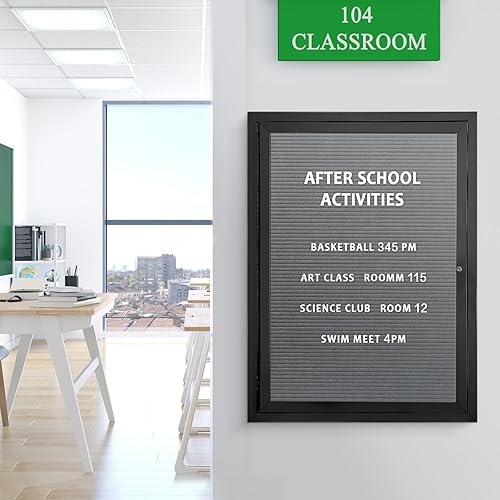 Miniatura 6 de Tableros de letras intercambiables cerrados, tablero de mensajes para exteriores con puerta de bloqueo, fieltro gris, marco de aluminio negro, 36 x