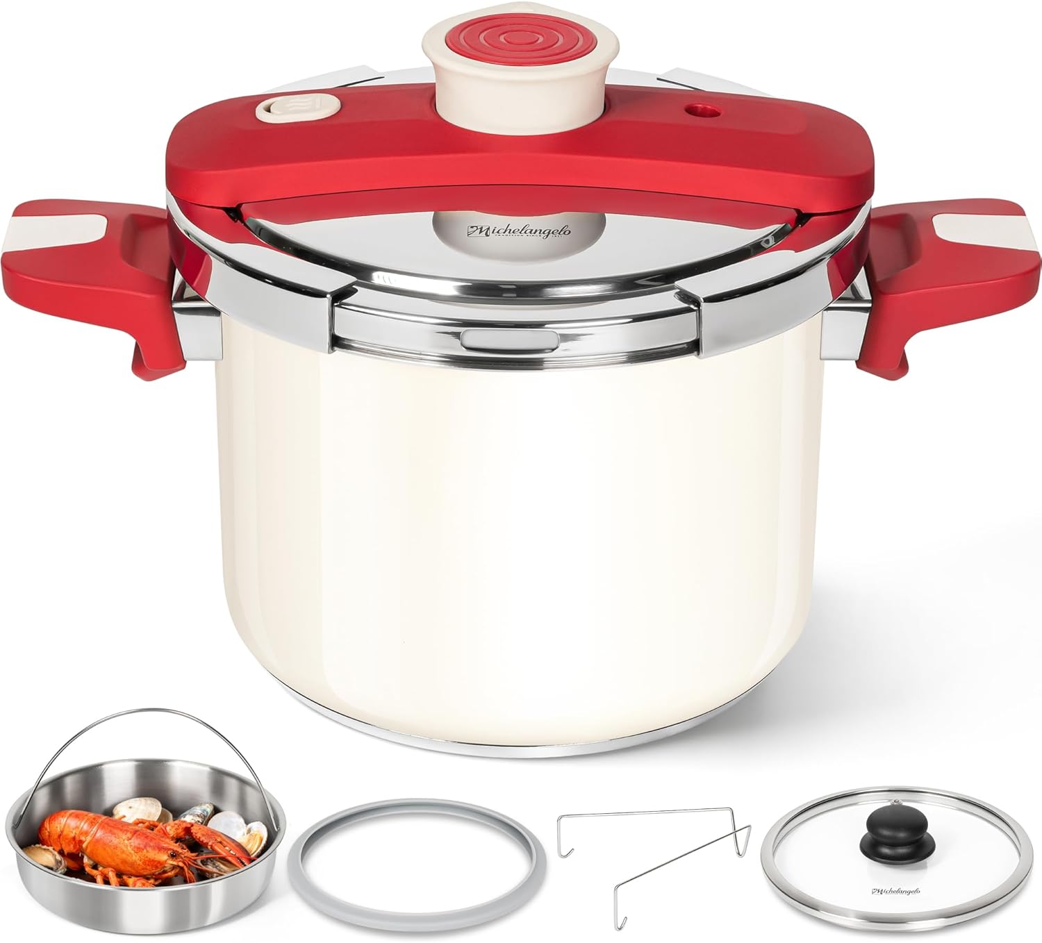 MICHELANGELO 6.3Qt Stainless Steel Pressure Cooker – 3-in-1 Design MICHELANGELO 6.3Qt Stainless Steel Pressure Cooker – 3-in-1 Design