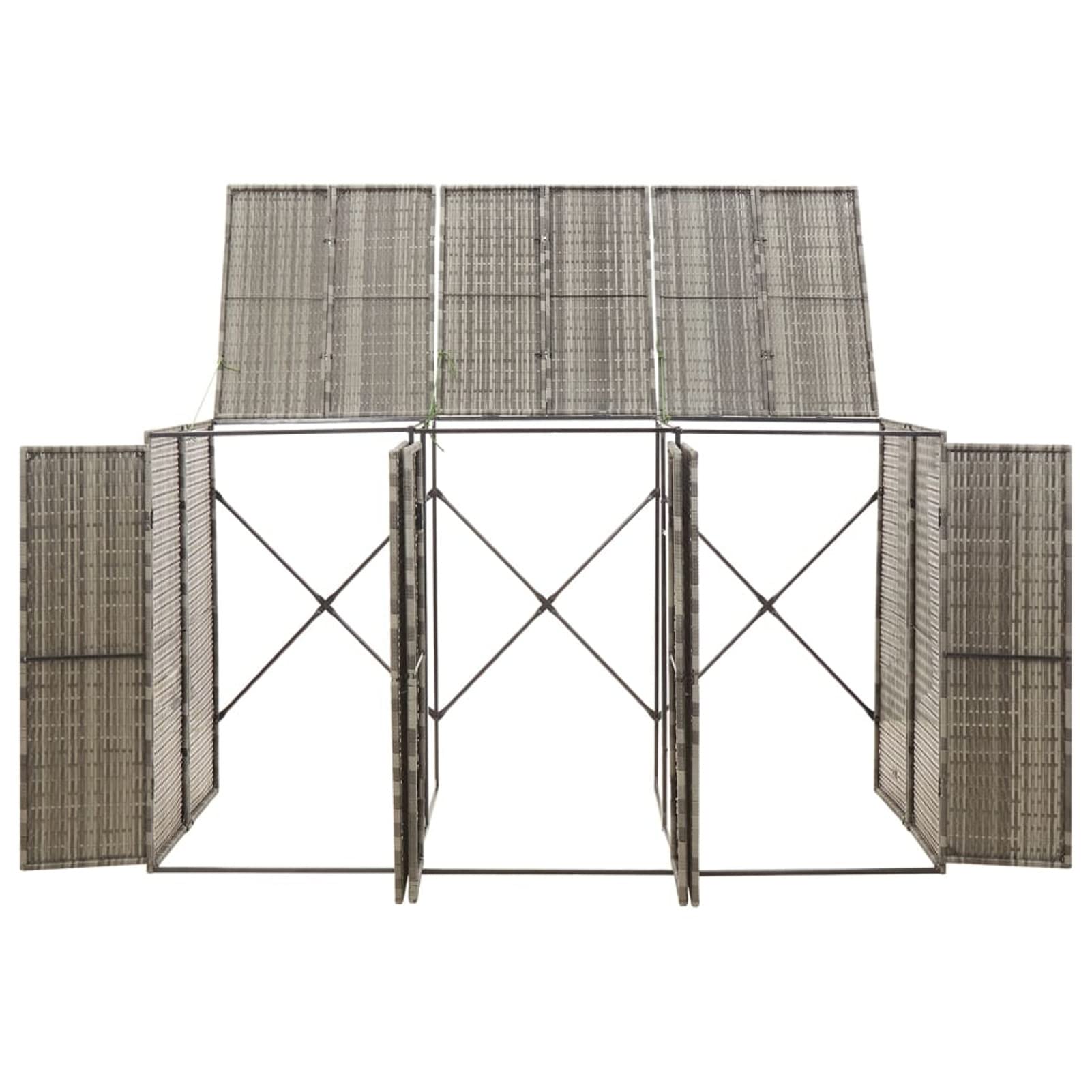 Copri Bidoni Spazzatura Esterno, Copribidoni Spazzatura Esterno, Copribidone Triplo Grigio 207x80x117 cm Polyrattan