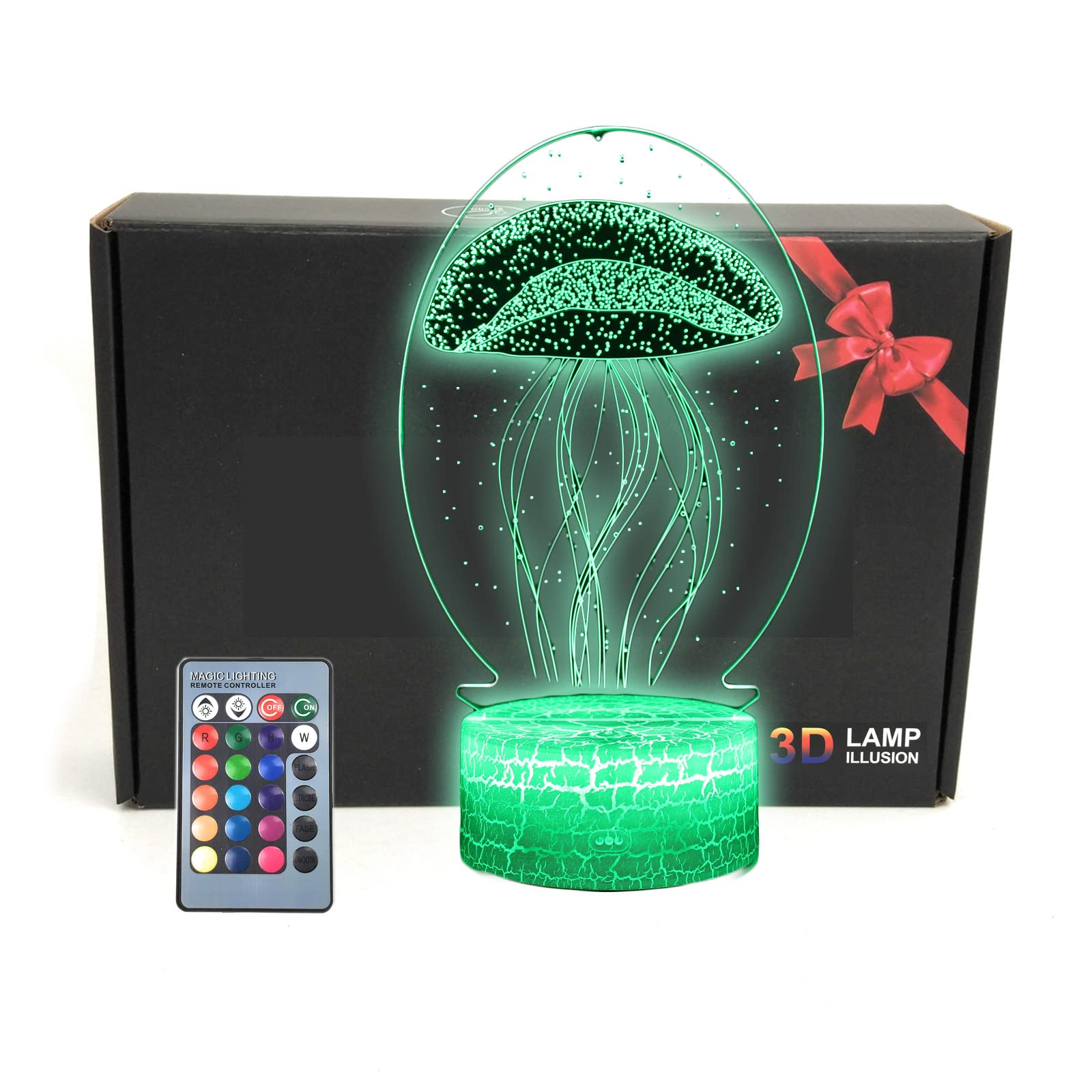 TriPro Jellyfish Jelly Fish 3D Illusion Room Table Decor Lamp Sea Animals Night Light