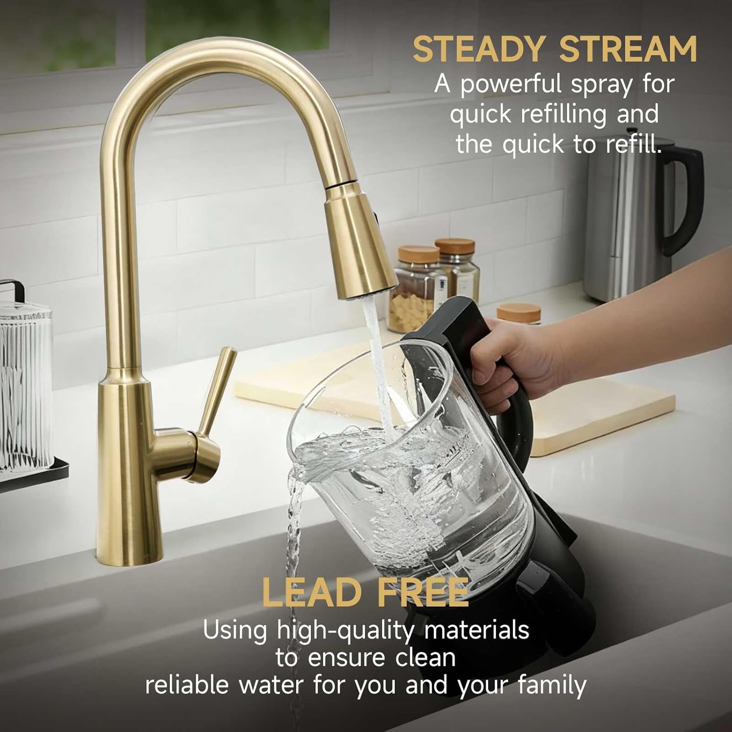 Lava Odoro Brushed Gold Kitchen Faucet with Pull Down Sprayer, Modern Kitchen Sink Faucet with Magnetic Docking Spray 2-Function, Brass Faucet for Kitchen Sink 1 Hole and 3 Hole, KF241-SG