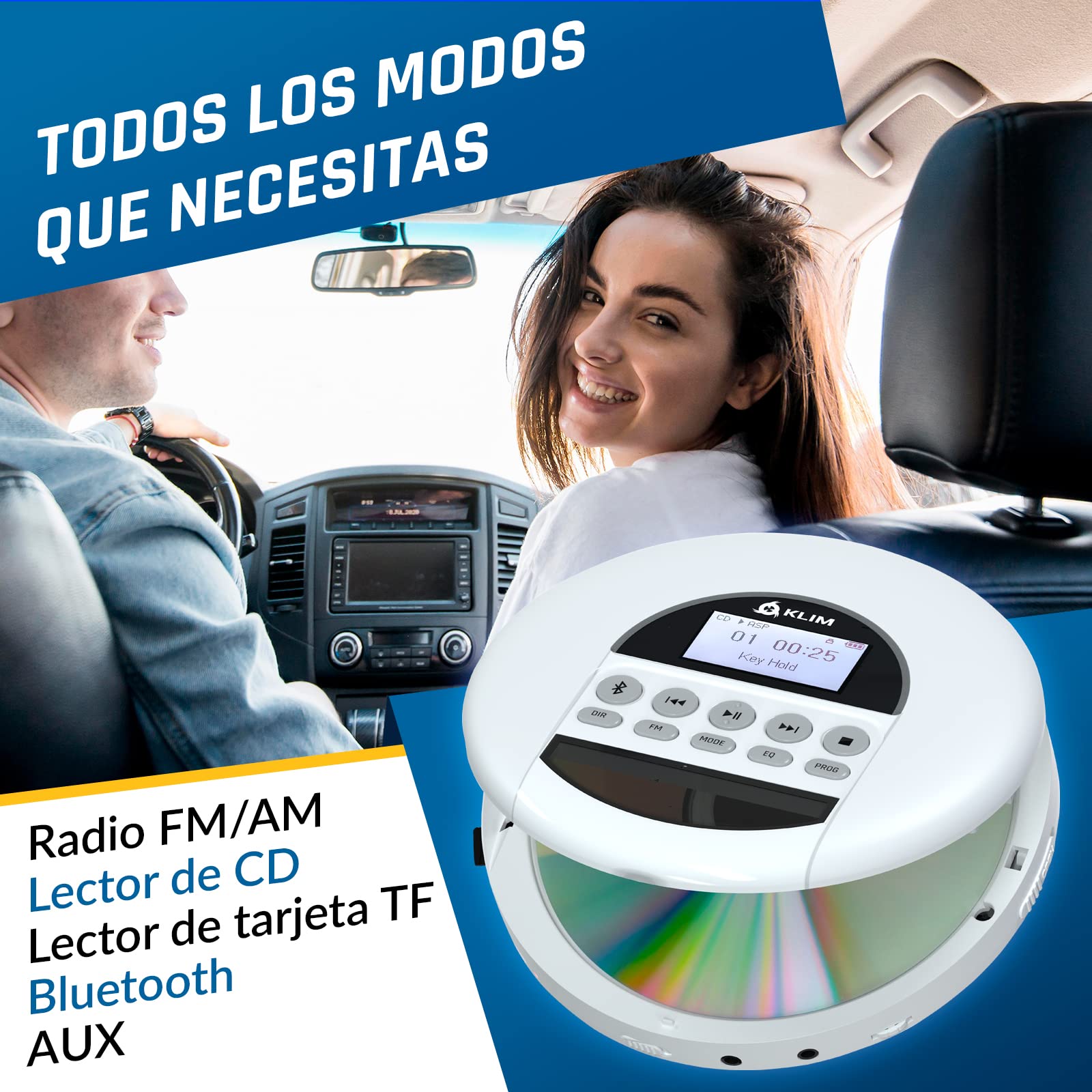 KLIM Nomad Lettore CD Portatile con Auricolari - with KLIM Custodia Impermeabile, Tracolla Regolabile, 3 Scomparti