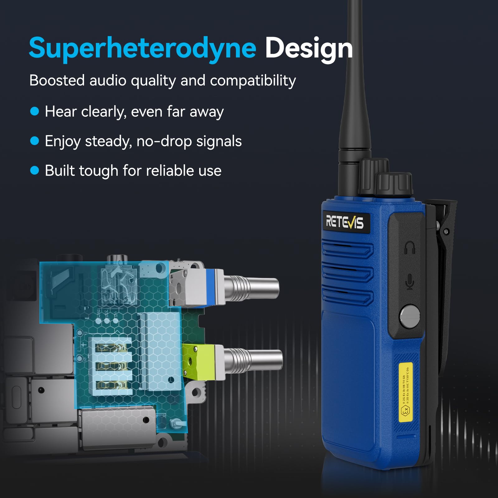 Retevis MateTalk E1 Explosionsgeschützter Walkie Talkie, IP68 Funkgerät | 2-Weg-Funk mit Notfallalarm, Unterstützt DMR- und NXDN-Digital Modi, 2450mAh, für Raffinerien (Blau, 1 Stück)