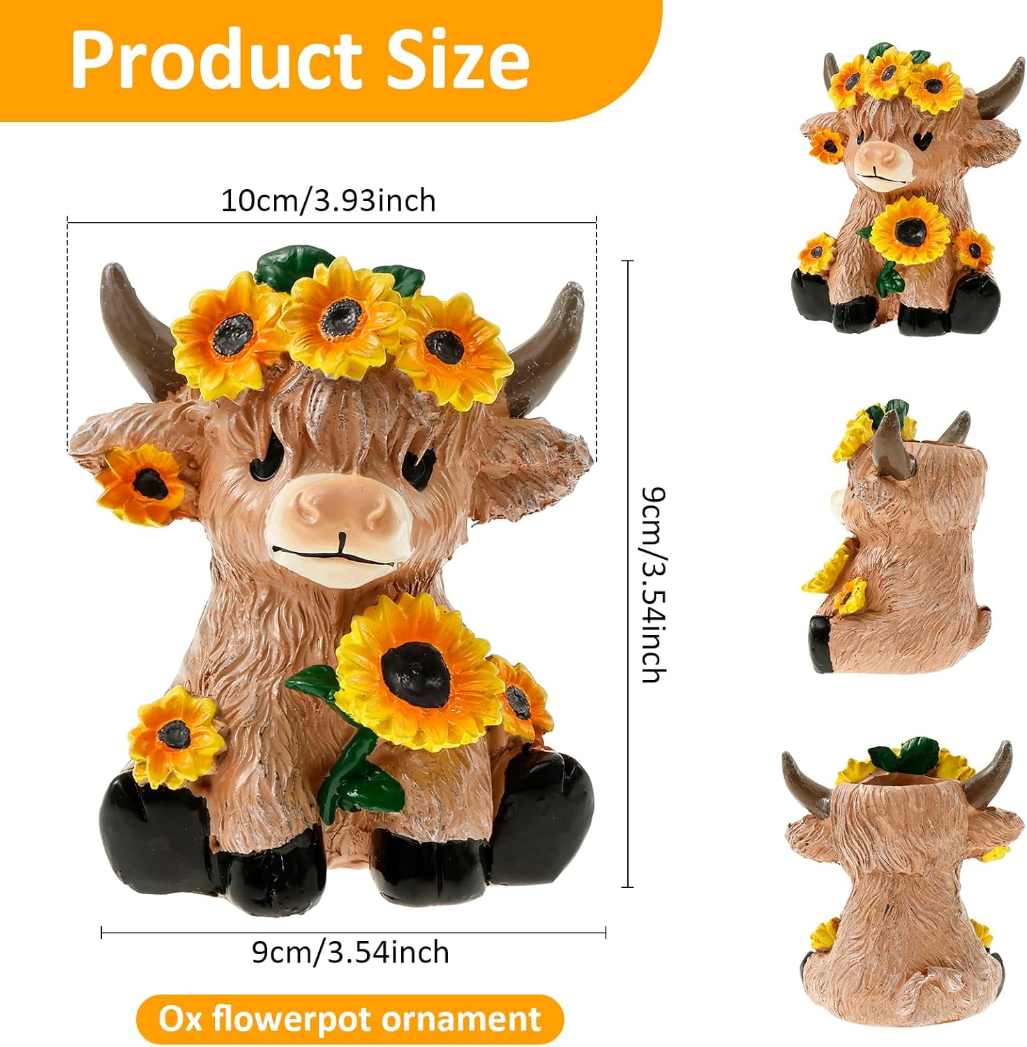 Highland Cow Planter, Resin Succulent Plant Pot, Sunflower Highland Cow Planter Decor Funny Containers for Backyard Balcony Home Garden Decor Gifts, Yellow (Style A) - Image 2