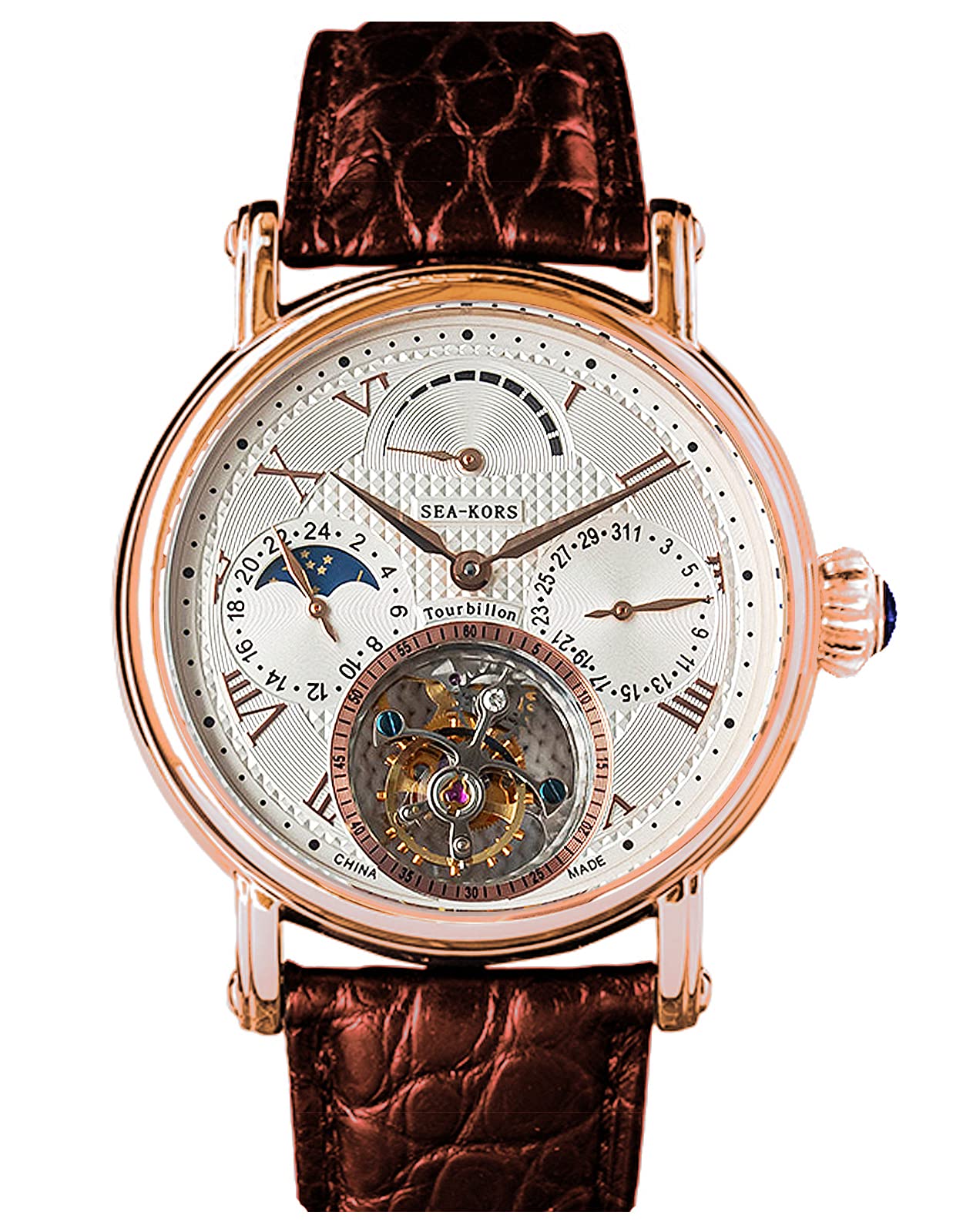 SE8007GW Seakors Tourbillon Seagull ST8007 Uhrwerk Saphirglas Herren Mechanische Uhr 1963, Armband