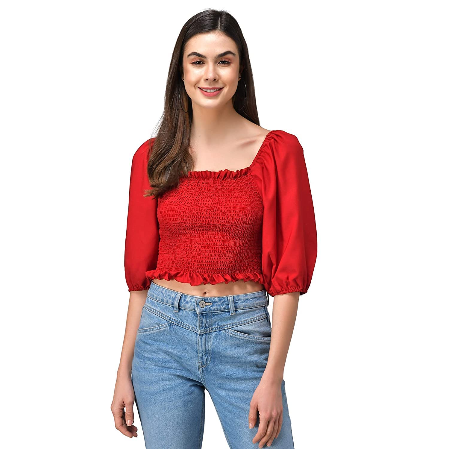 Women's Trendy Balloon Sleeves Crop TOP-image-36