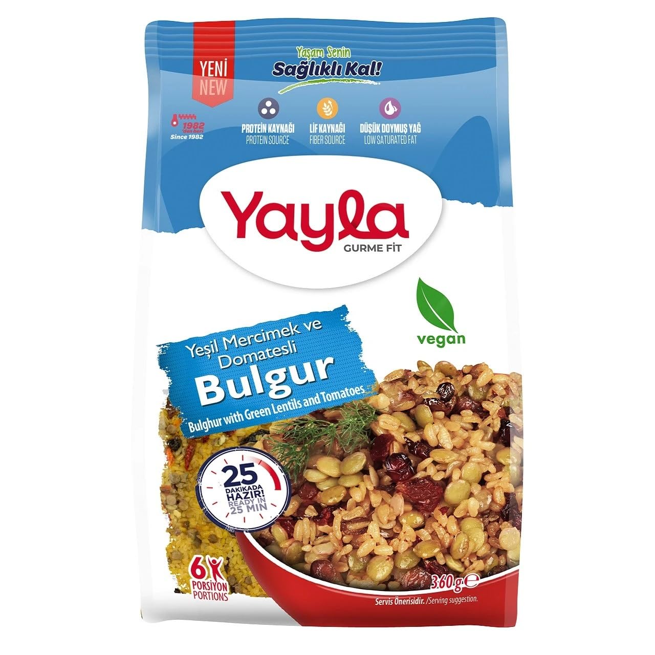 yayla Gurme Yeşil Mercimek ve Domatesli Bulgur, 360 gr Tekli Paket