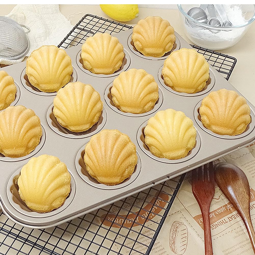 CANDeal Espesar Molde De Madeleine De Acero Al Carbono Molde Para Pasteles,Molde De Madeleine De Concha Esférica Antiadherente Para Hornear En Horno,Utensilios Para Hornear Madeline De 12 Cavidades