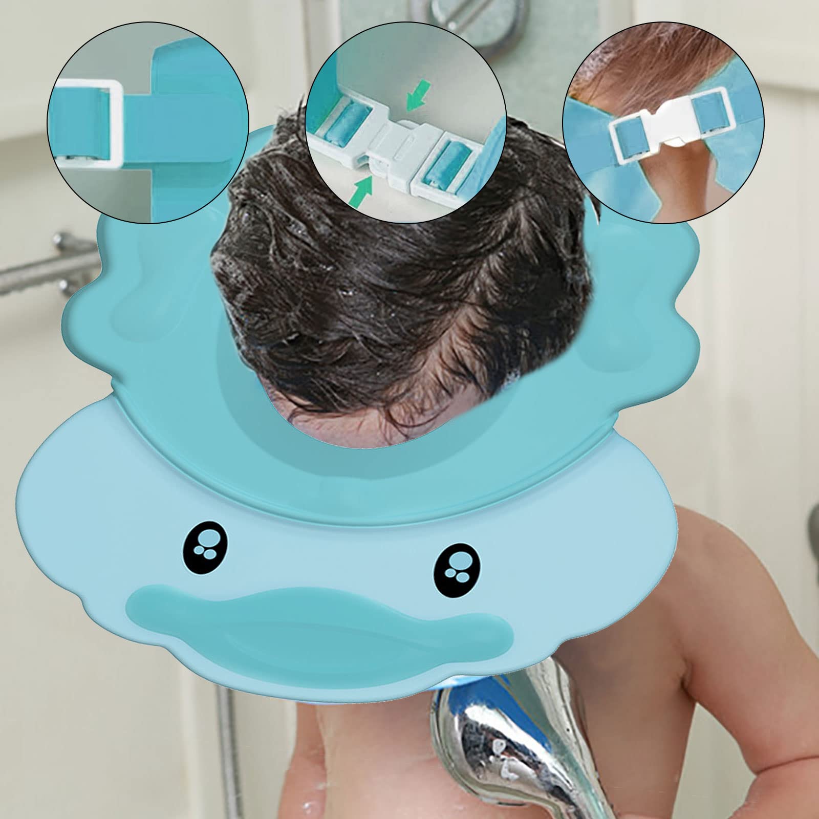 VIKSAUN Bonnet de douche pour enfants, Bonnet de Douche Bébé, Shampoing Chapeau Protégez, Visière Bain Bébé, Protégez les Yeux et Oreilles des Enfants, Réglable Visière Bonnets de Bain