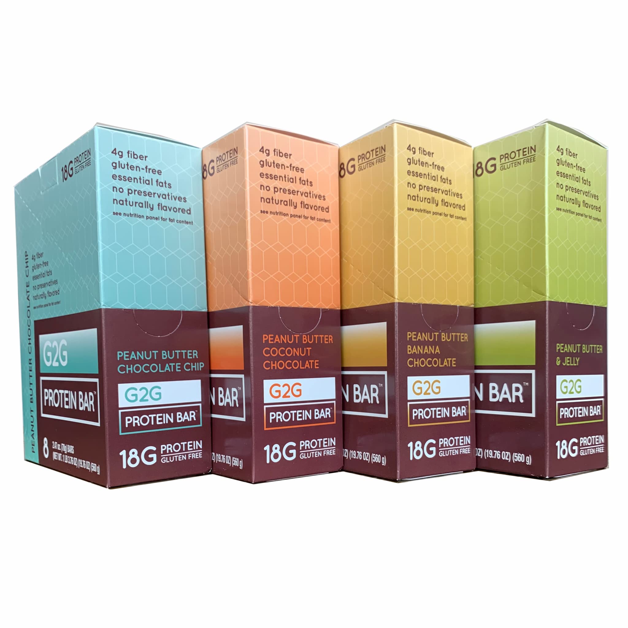 Protein Bar, PB Lovers 4-Pack, 1 Box Each PB Choc Chip, PB Coconut, PB Banana, PB & J, Healthy Snack, Delicious Meal Replacement, Gluten-Free, Refrigerated for Freshness, 32 Count (4 Packs of 8)