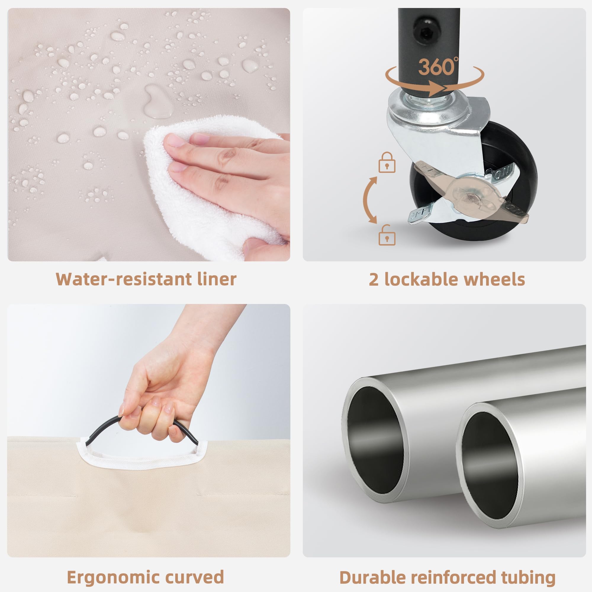 STORAGE MANIAC Wäschesortierer mit 4 Abschnitten und herausnehmbaren Beuteln, Beige, umweltfreundlich, tragbar, wasserdicht