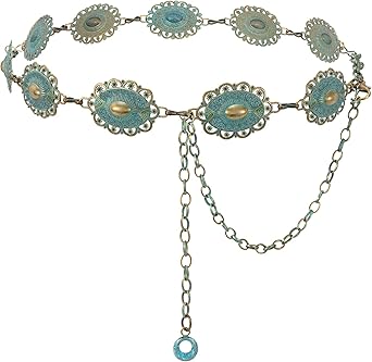 XZQTIVE Women Boho Chain Belts For Dresses Jeans Western Cowgirl Waist Links Belt Adjustable Metal Concho Belt