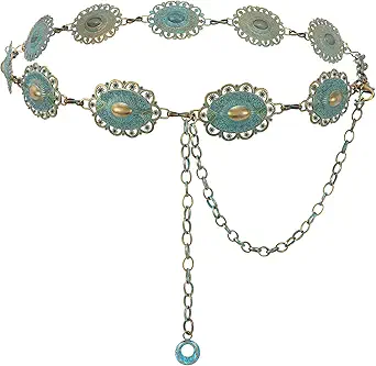 XZQTIVE Women Boho Chain Belts For Dresses Jeans Western Cowgirl Waist Links Belt Adjustable Metal Concho Belt