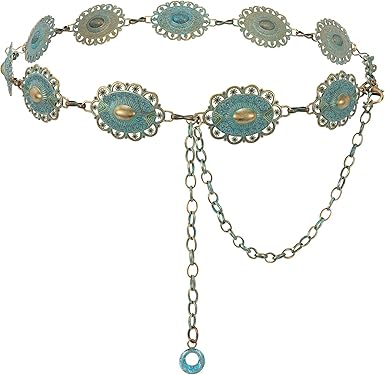 XZQTIVE Women Boho Chain Belts For Dresses Jeans Western Cowgirl Waist Links Belt Adjustable Metal Concho Belt