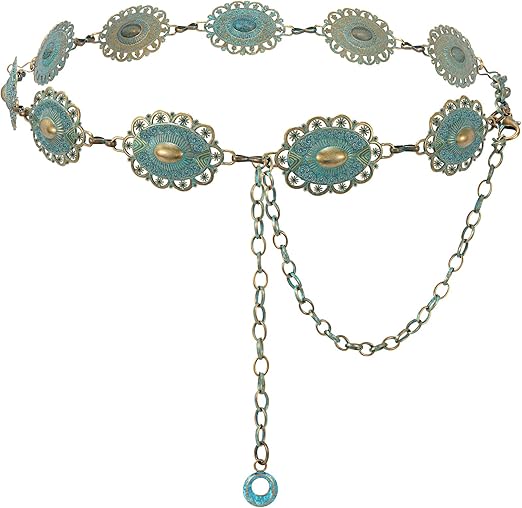 XZQTIVE Women Boho Chain Belts For Dresses Jeans Western Cowgirl Waist Links Belt Adjustable Metal Concho Belt