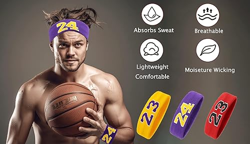 Miniatura 4 de Juego de muñequeras de baloncesto, bandas atléticas para el sudor, 24 bandas de sudor, absorbentes de sudor, para accesorios de fiesta