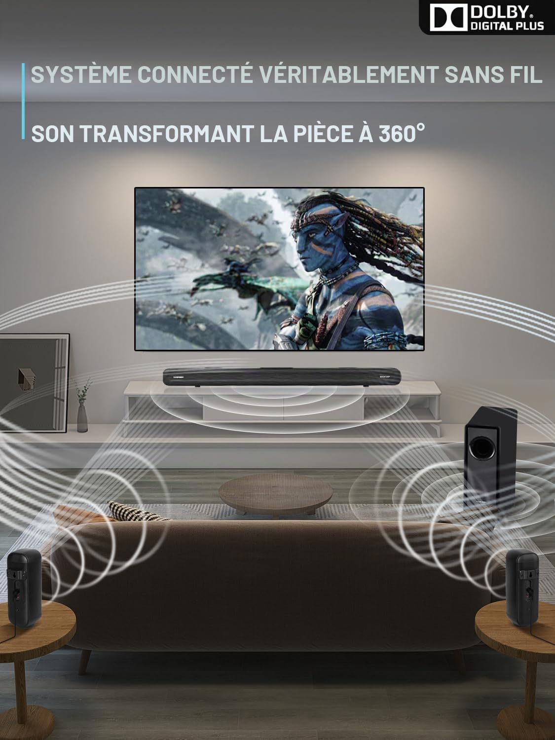 RAINEVERRY Système de Barre de Son Surround 5.1 CH avec Dolby Audio, Barres de Son, Caisson de Basses sans Fil et Haut-Parleur arrière, Dolby Digital Plus, Bluetooth 5.0 pour Home cinéma, téléviseurs