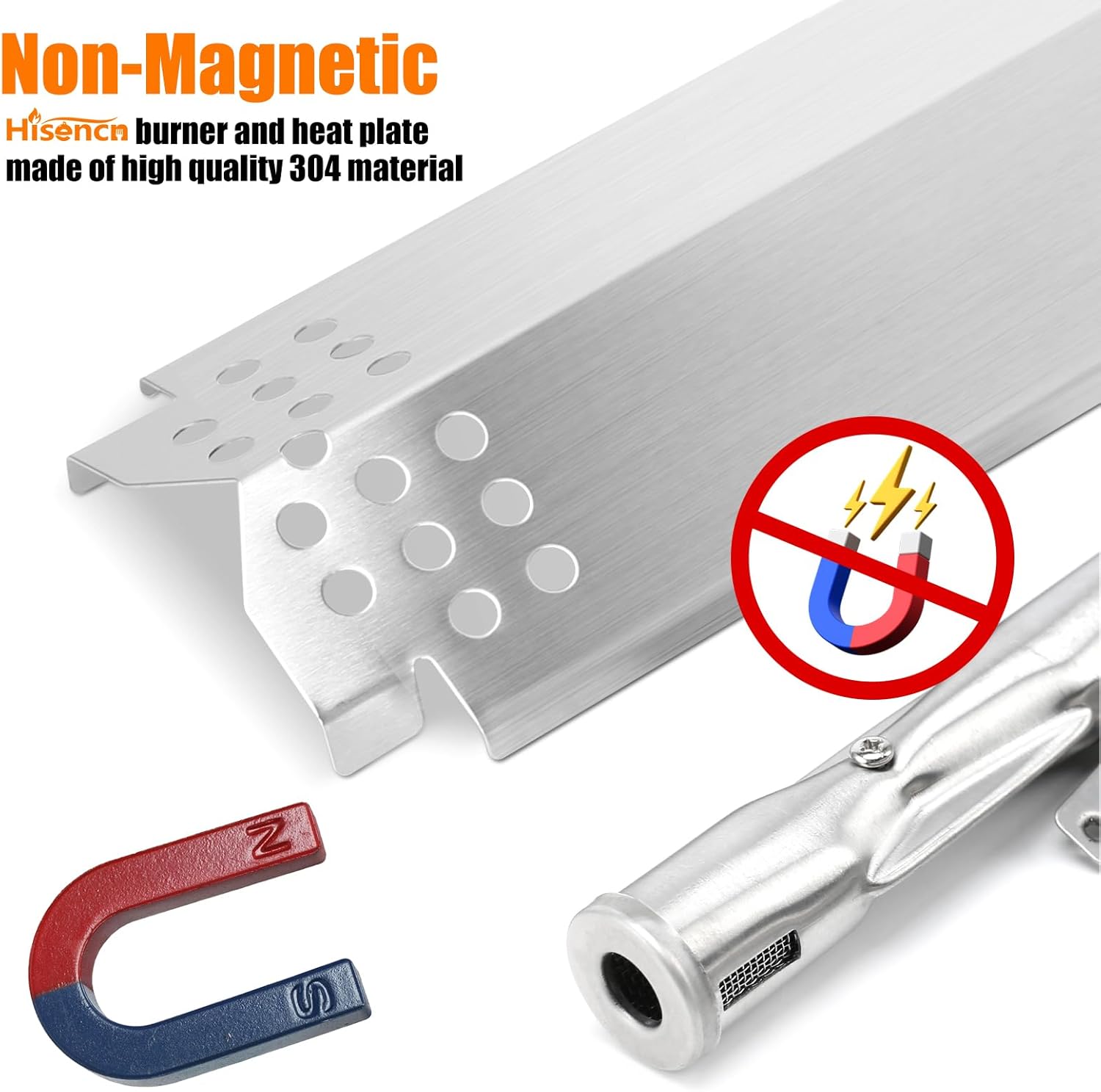 Hisencn 304 Stainless Steel Grill Replacement Parts for Nexgrill 720-0830H, 720-0888, 720-0888N, Grill Burner, Heat Plates, Grill Igniter Kit Replacement for Home Depot Nexgrill 4 Burner Parts