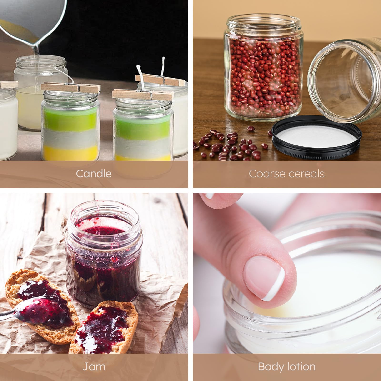 Clear 8 oz Glass Jars with Lids, 30 Pack Candle and Storage Containers