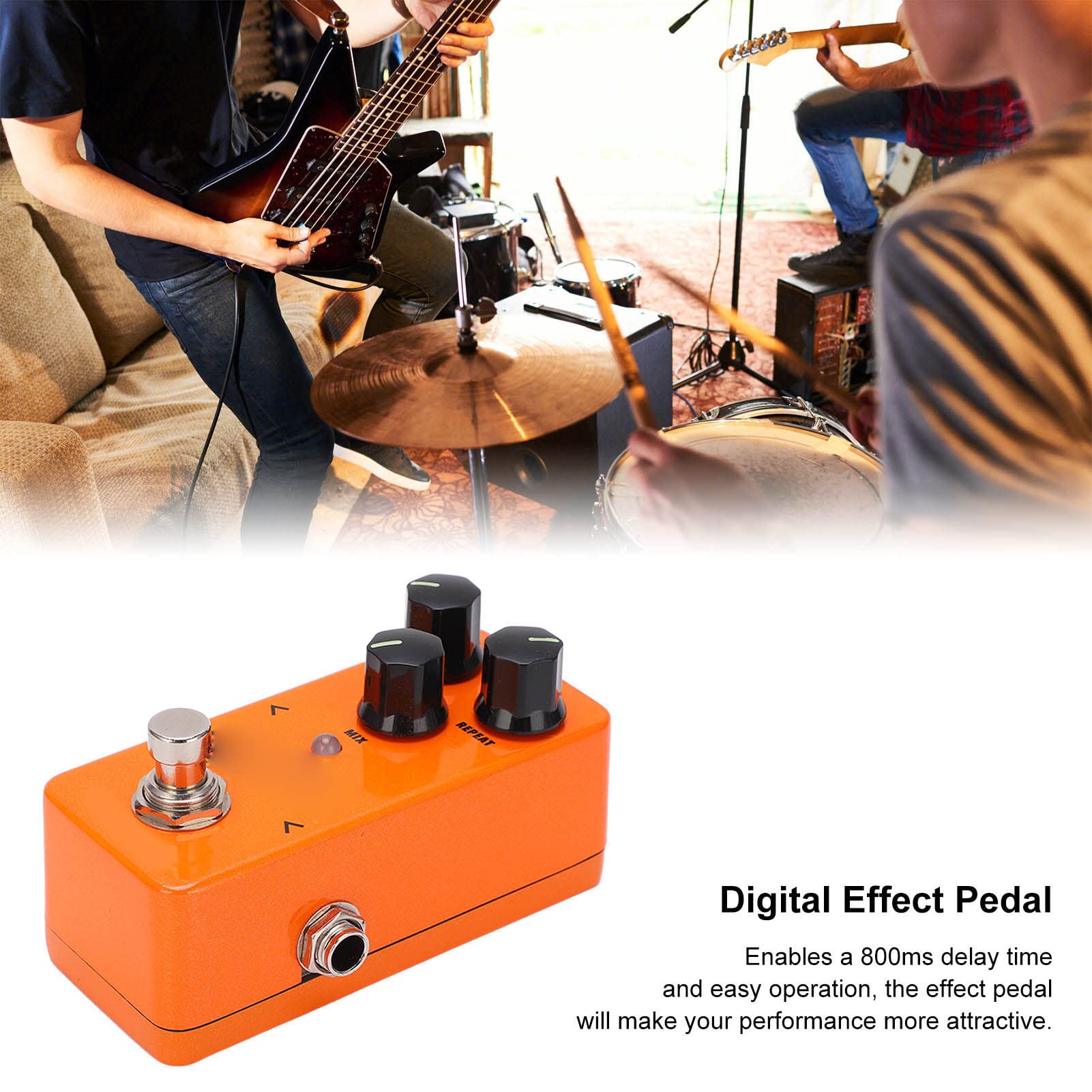 Qqmora Pedale Effetto per Chitarra Ritardo Digitale Compatto Regolabile per Musicisti Metal Orange 800ms