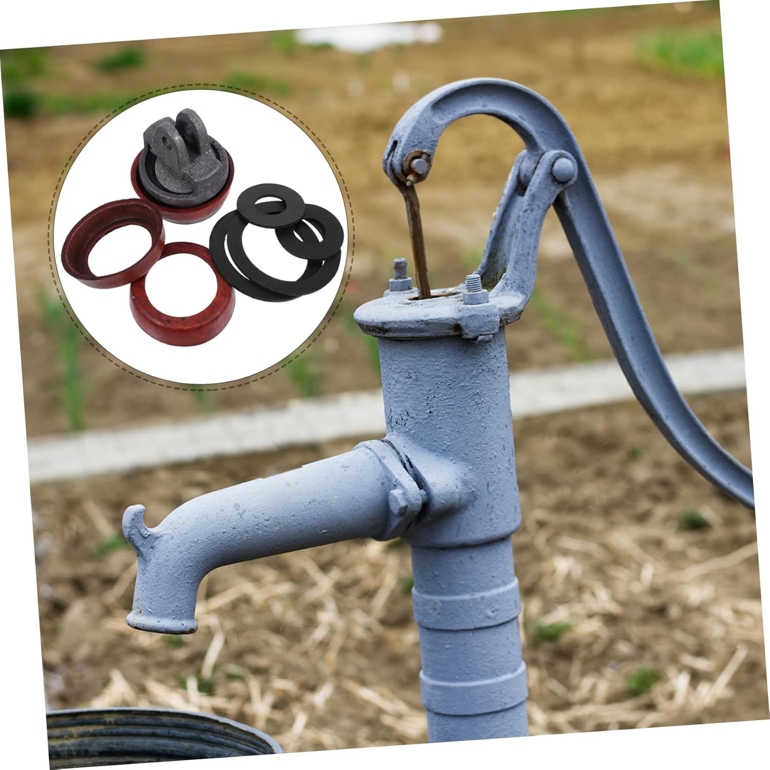 VALICLUD 1set Manual Water Pump Plunger Kit Cast Parts Leather Gasket Includes Piston Leather Cups of Gaskets Compatible for Garden Pumps