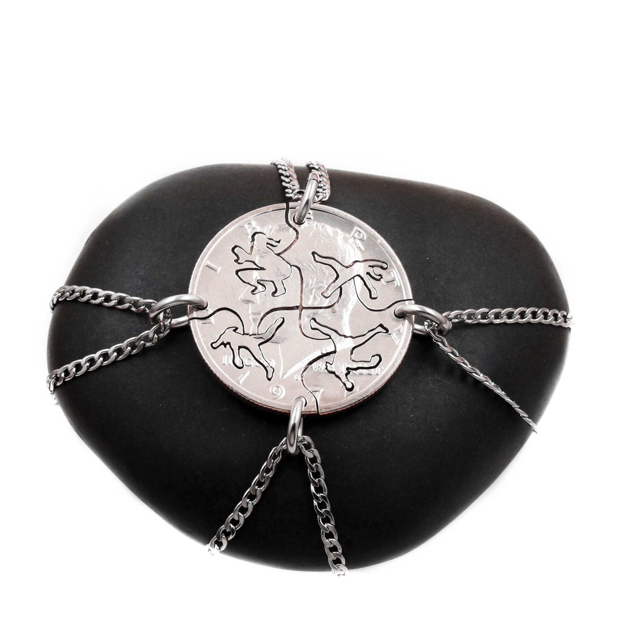 4 Piece Girls Softball Necklaces, Pitchers and Catcher, Best Friends Team Players, BFF Gifts, Interlocking Sports Jewelry, Hand Cut Coin, By NameCoins