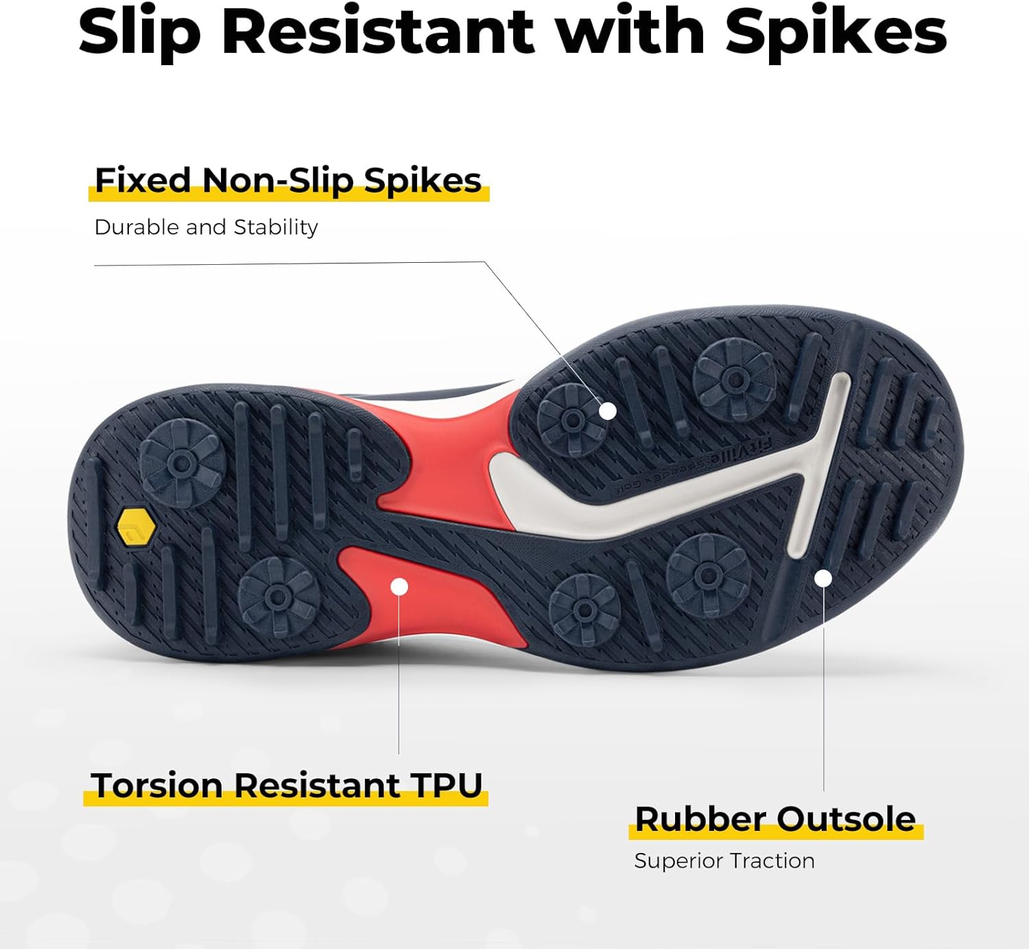 FitVille Extra Wide Men's Golf Shoes Waterproof, Professional No-Slip Spiked Golf Shoes with Arch Support - Image 3