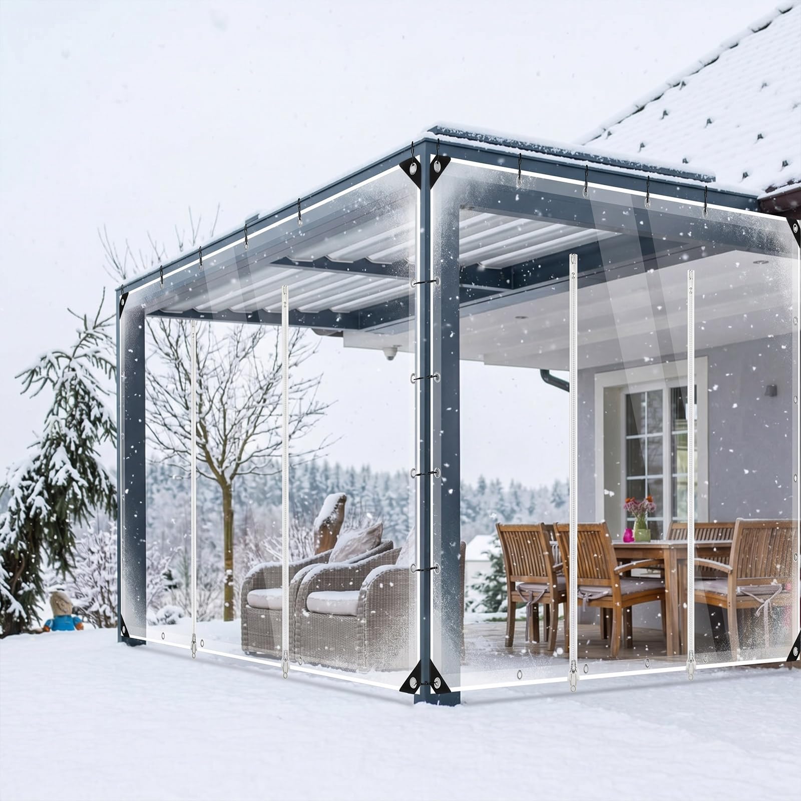 Bâche Transparente 420 g/m², avec 2 Fermetures éclair étanches(2.4 X 4.5M)