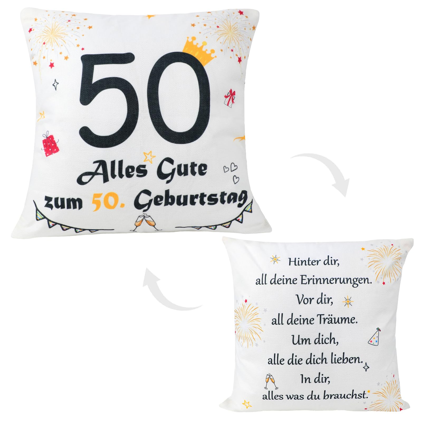 Seutgjie Geschenk 50. Geburtstag Frau Mann Kissenbezug (1 Stück) | Kleine Aufmerksamkeit zum 50 Geburtstag für Mama Papa Freunde Kollegen