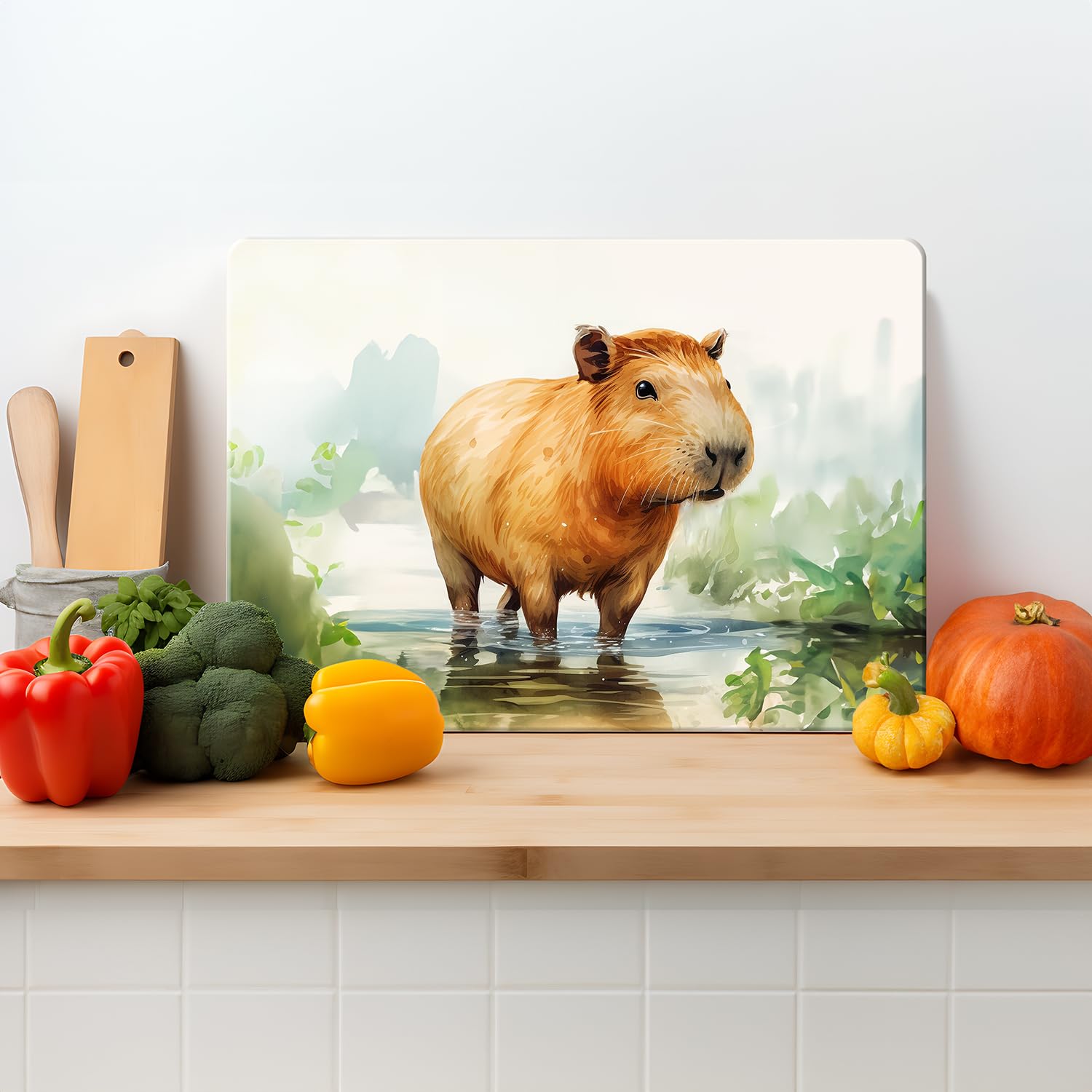 Capybara Textured Glass Printed Chopping Board | Worktop Saver | Non Slip Feet | Heat Resistent | Worktop Protector | Available in Two Sizes (Large - 39cm x 29cm)