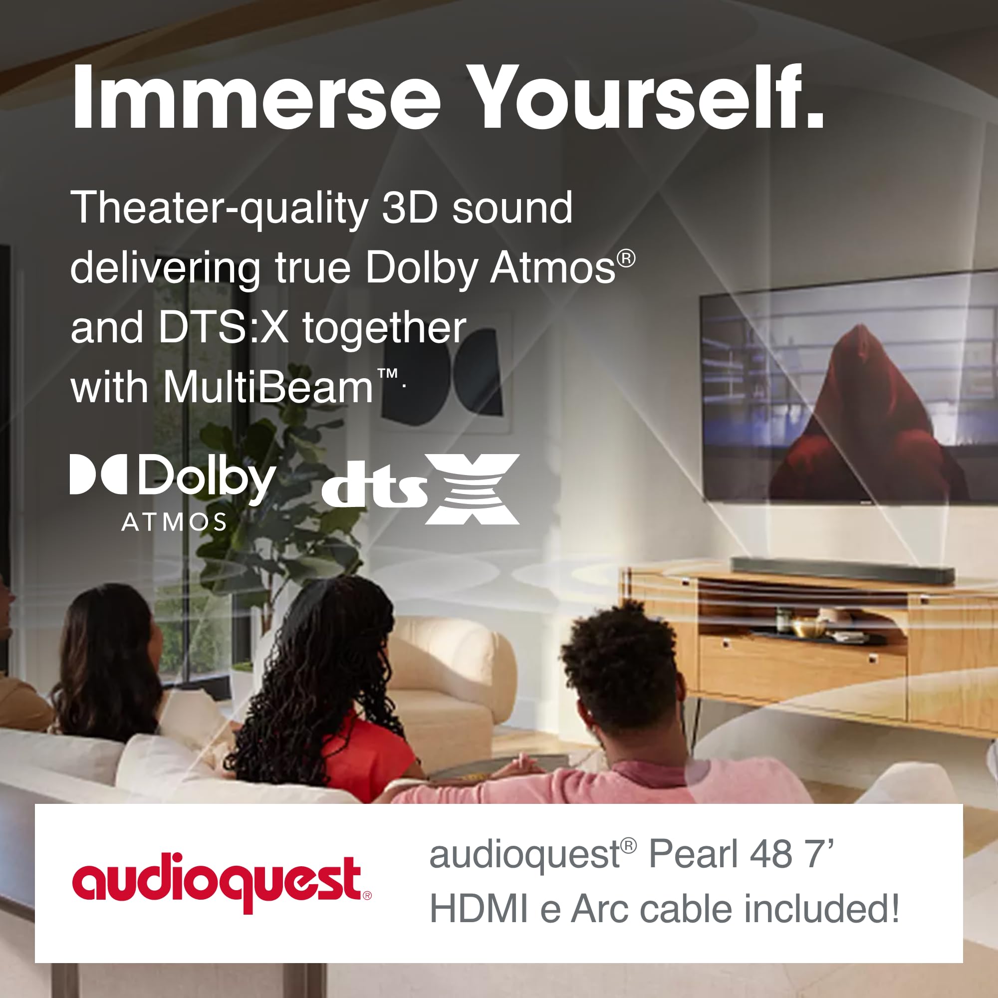 JBL Bar 1000 All-in-One Soundbar with Detachable Surround Speakers, MultiBeam, Dolby Atmos & DTS:X (Black) + AudioQuest Pearl 48 HDMI Cables