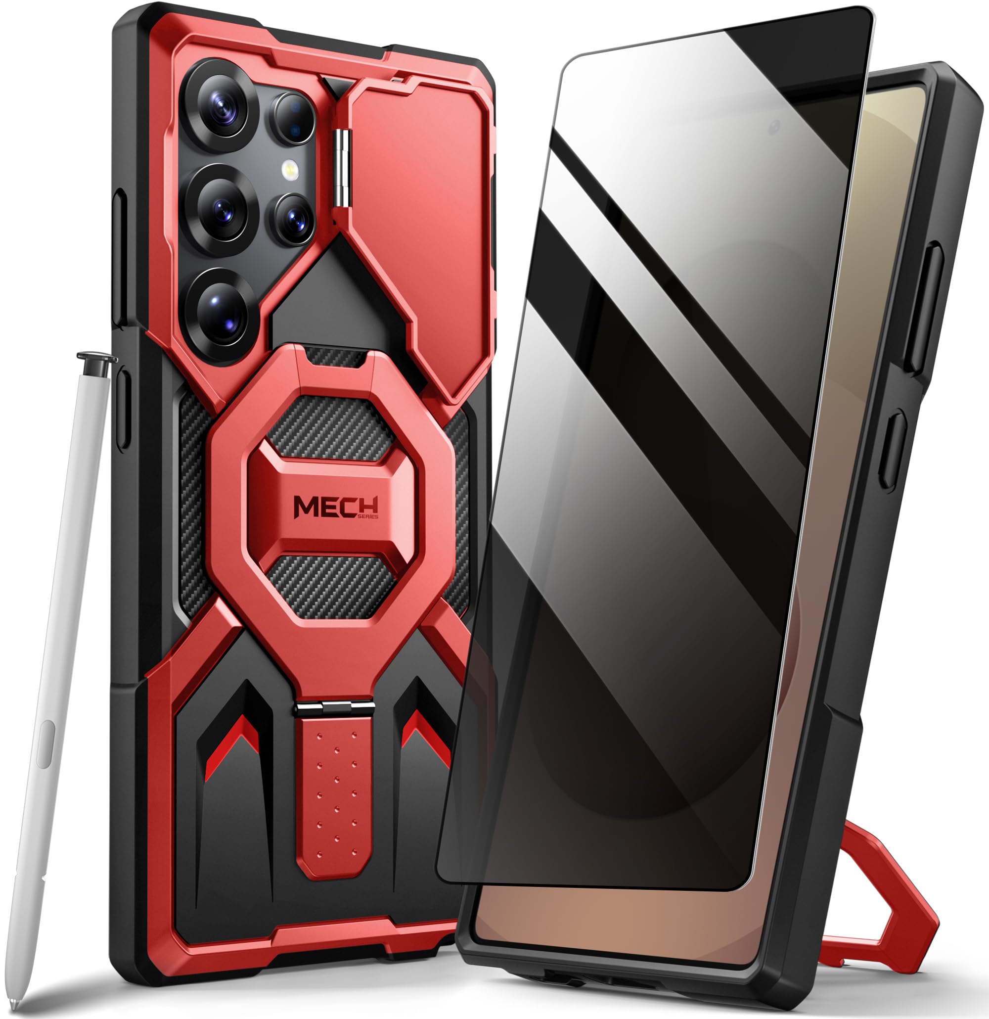 for Samsung Galaxy S24 Ultra Case Compatible with MagSafe, [Ring Stand & Camera Cover Kickstand] Drop Shockproof Rugged Protection Phone Case for S24 Ultra with Screen Protector 6.8", Red