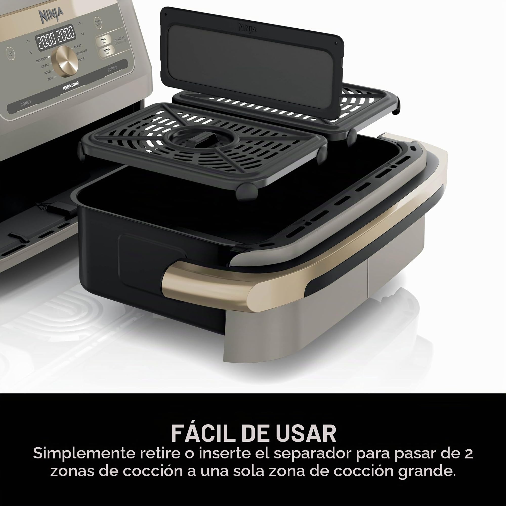 Ninja MAX PRO, Freidora de Aire sin Aceite, 6,2L, Piedra Dorada, AF180EUSD | Cajón Cuadrado Grande, Asar, Hornear, Familiar, Digital, Cesta y Placa para Gratinar Antiadherentes y Aptas para Lavavajilla