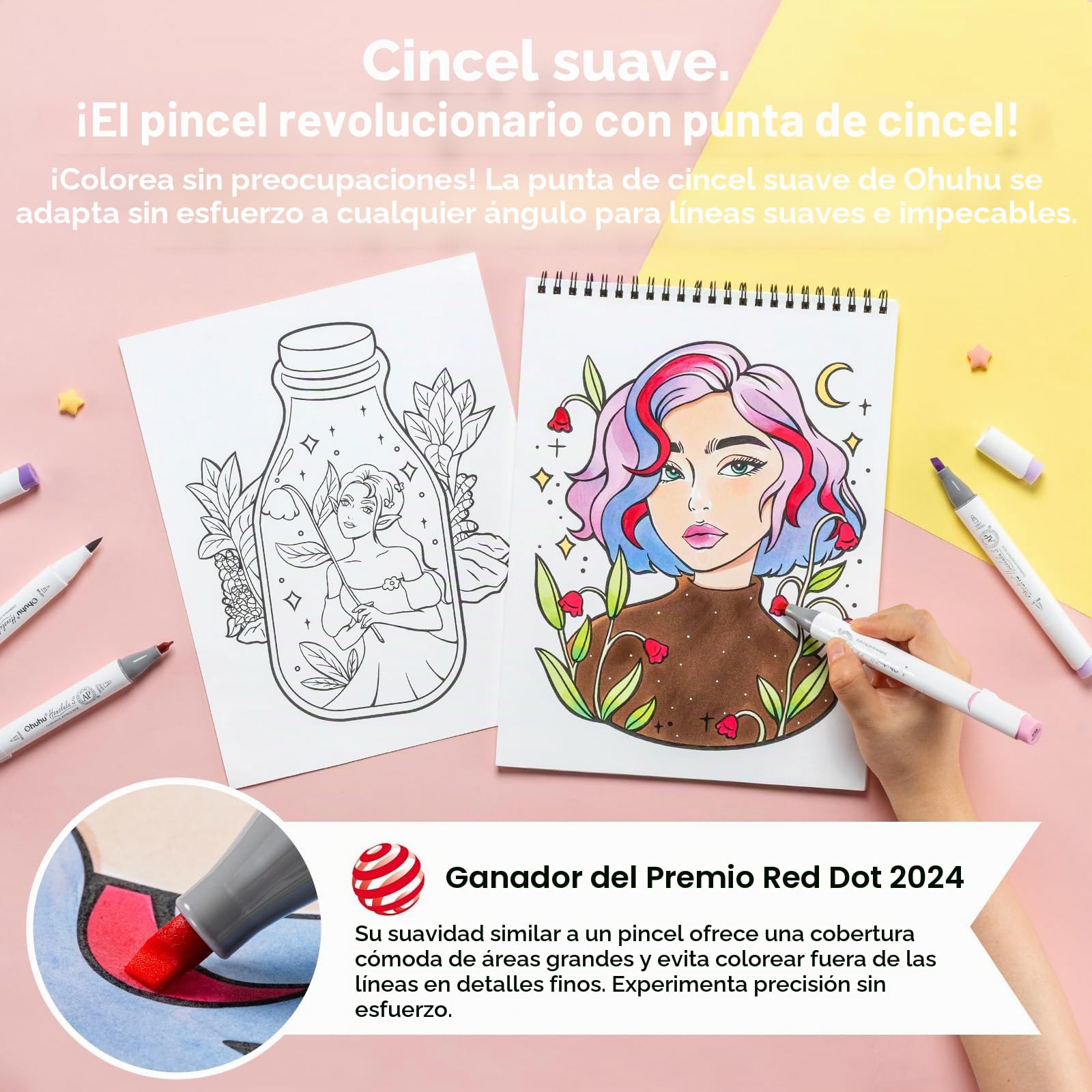 Ohuhu Markers, 60+1 pincel para tono de piel y cincel suave, puntas de doble punta, mezcla sin costuras, tinta recargable, rotuladores de alcohol punta de pincel para artistas adultos - Honolulu S