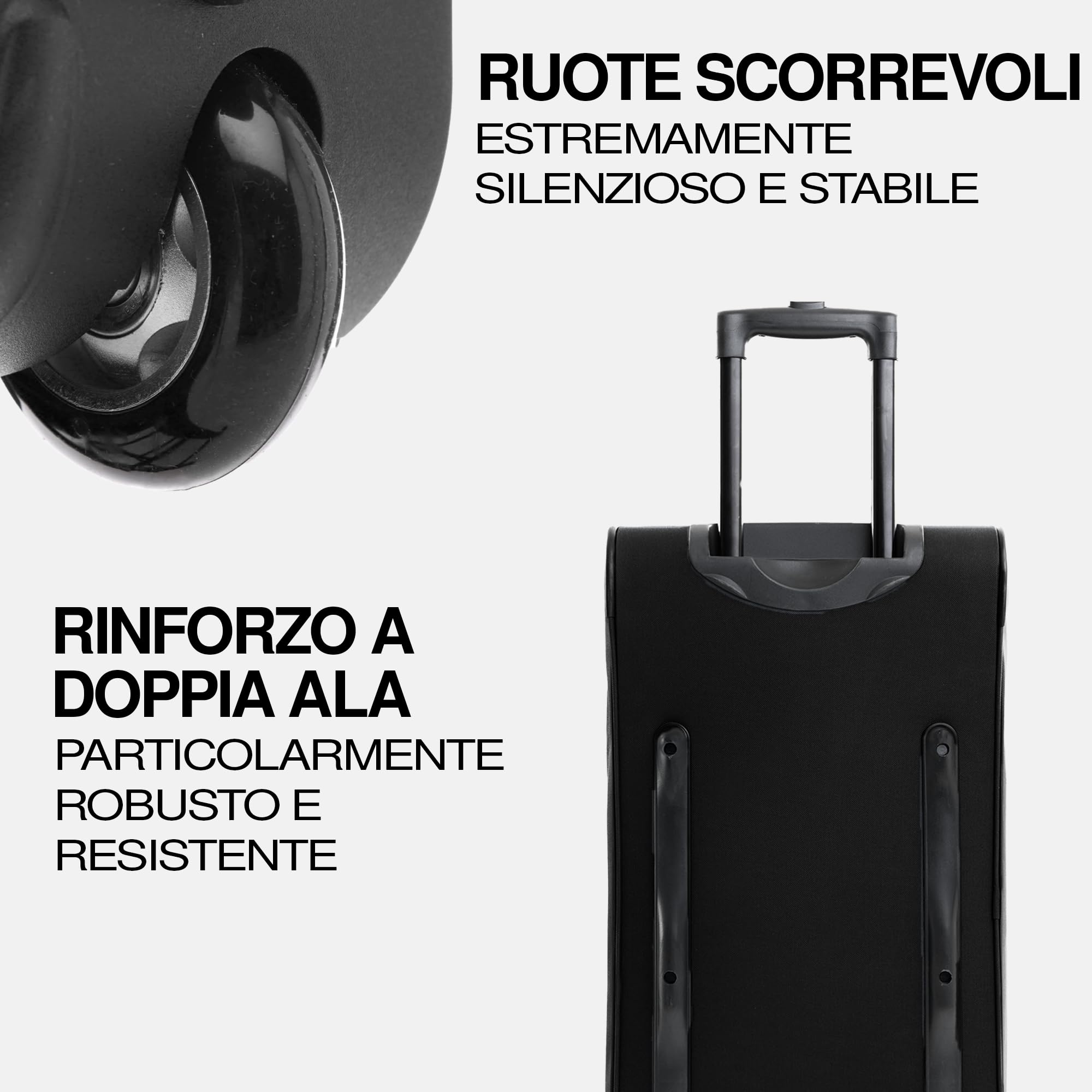 FERGÉ borsa da viaggio con ruote PARIS | scomparto separato per le scarpe bagaglio morbido trolley da viaggio weekender Paris 90 litri, nero
