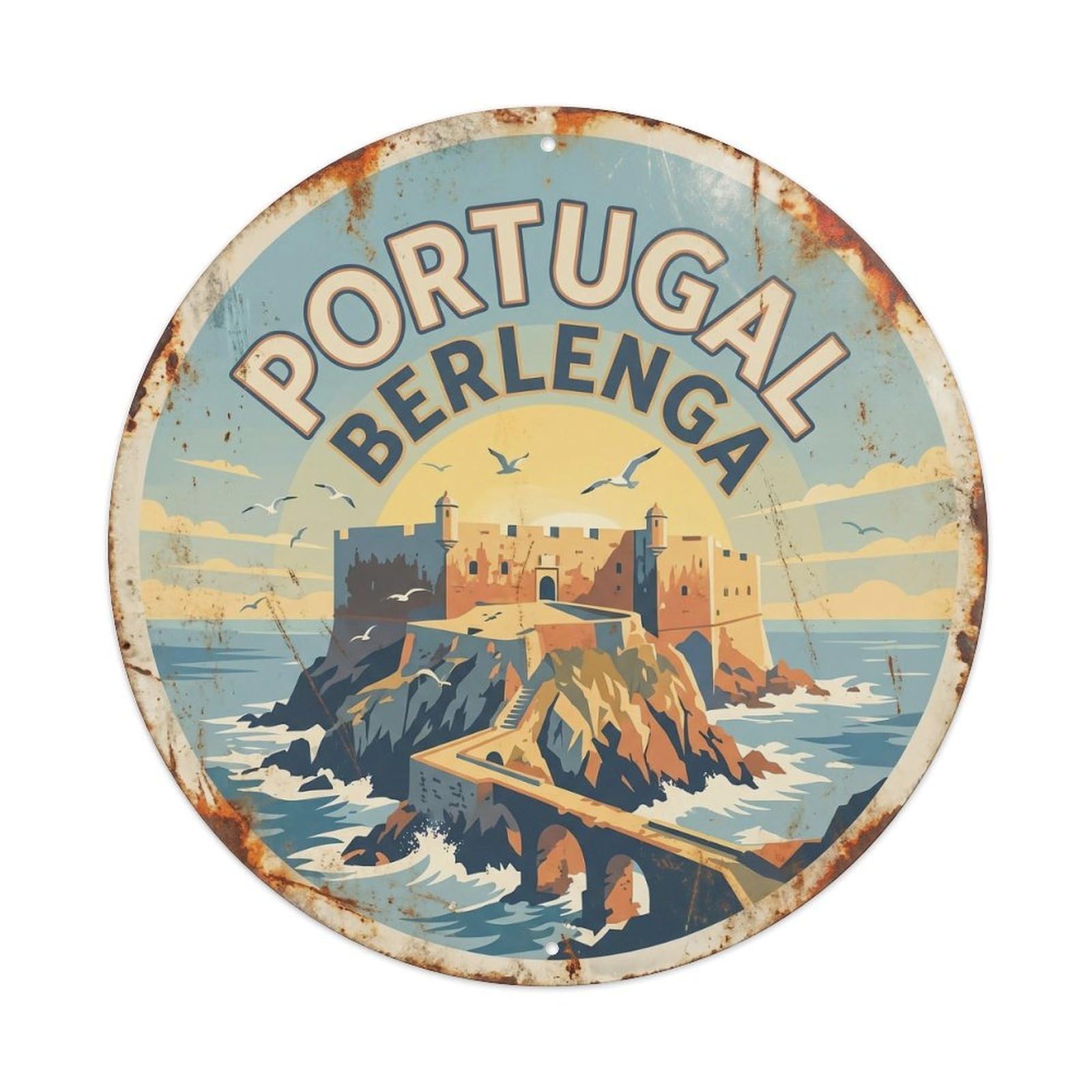 Berlenga Fort Atlantic Retro Destination City Landmark Metal Tin Sign