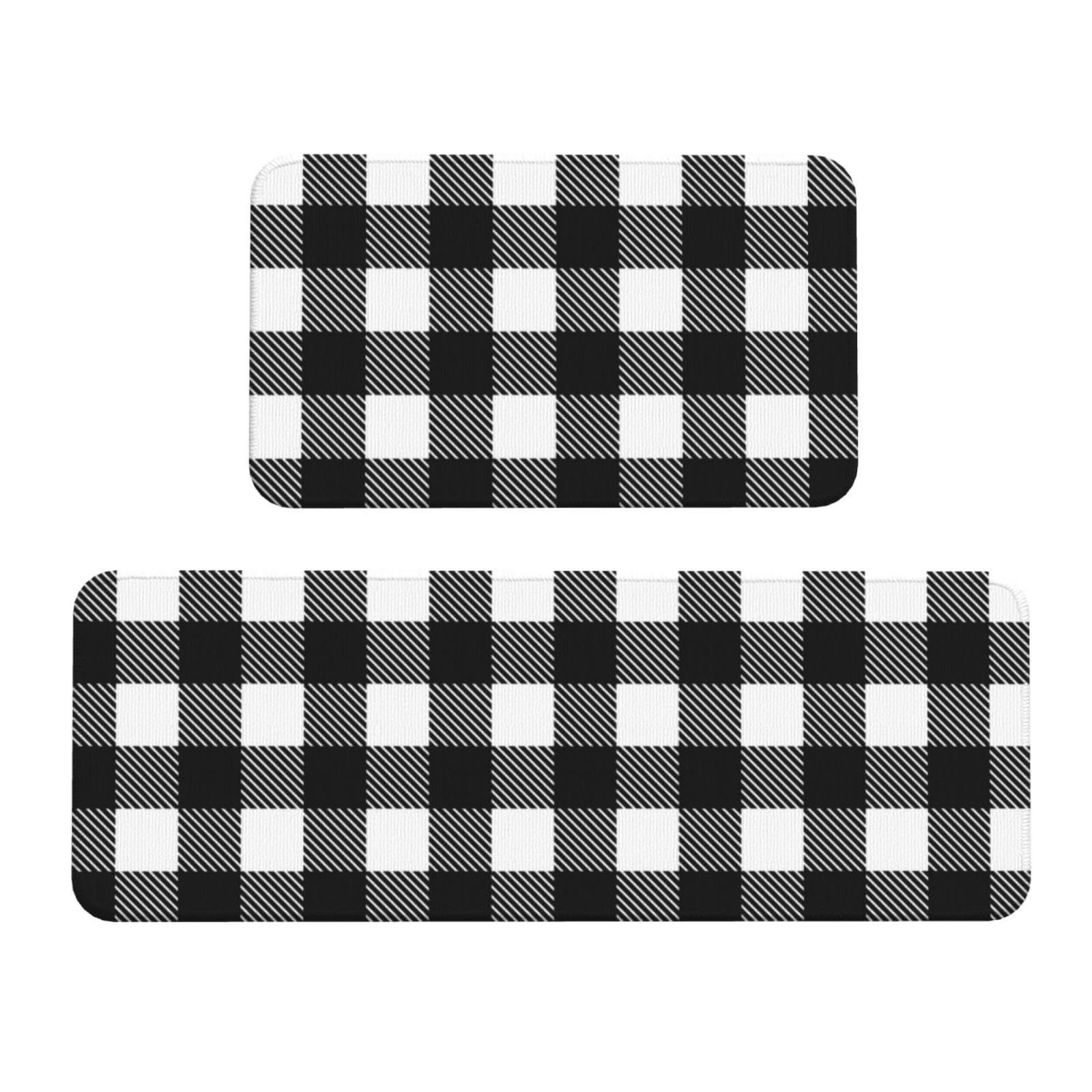 GVYGVY Antifatigue Kitchen Mats for Floor 2 Piece - Black White Twill Stripe Plaid Print Kitchen Rugs Washable, Non Slip Runner Rug Standing Mat for Office/Bathroom/Laundry/Home Decor and Accessories