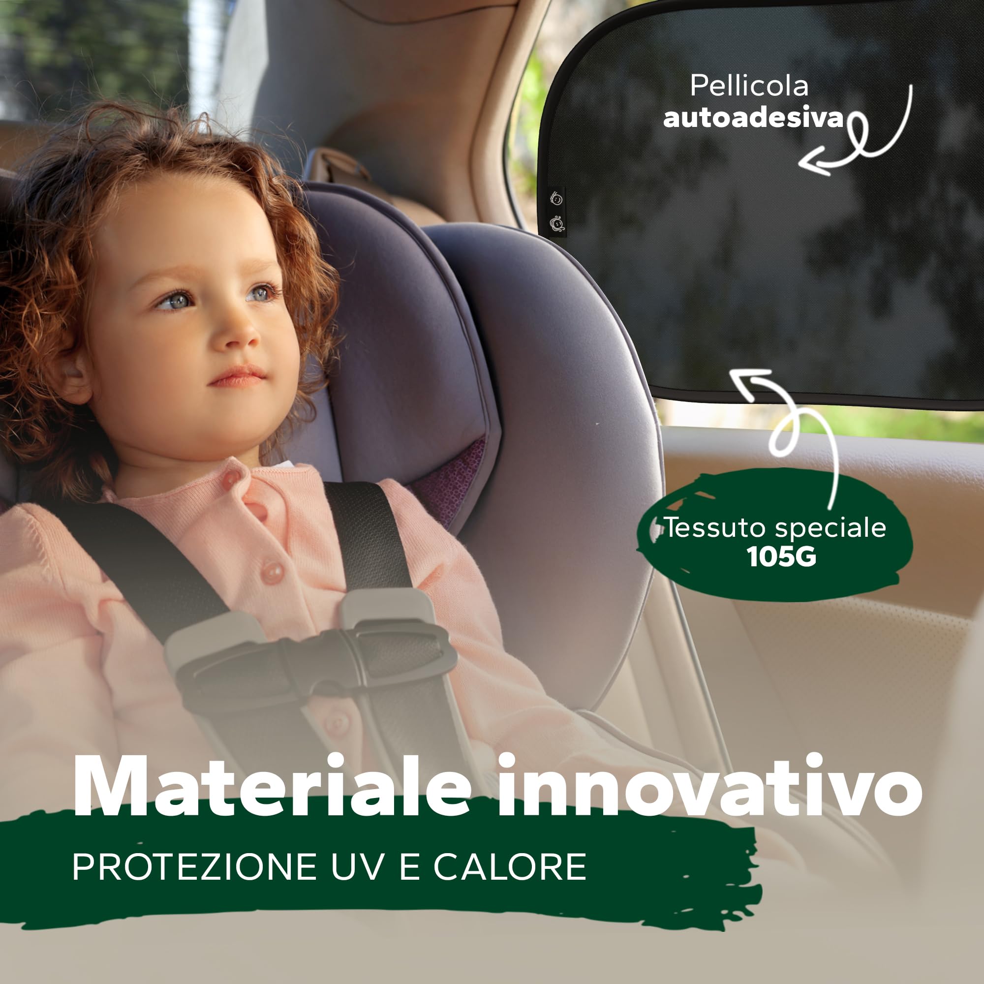 Parasole per Bambini Con Protezione UV Certificata UPF50+ - Autoadesivo - Certificato DEKRA - Materiale Pregiato GSM 105 - Accessori per Parasole