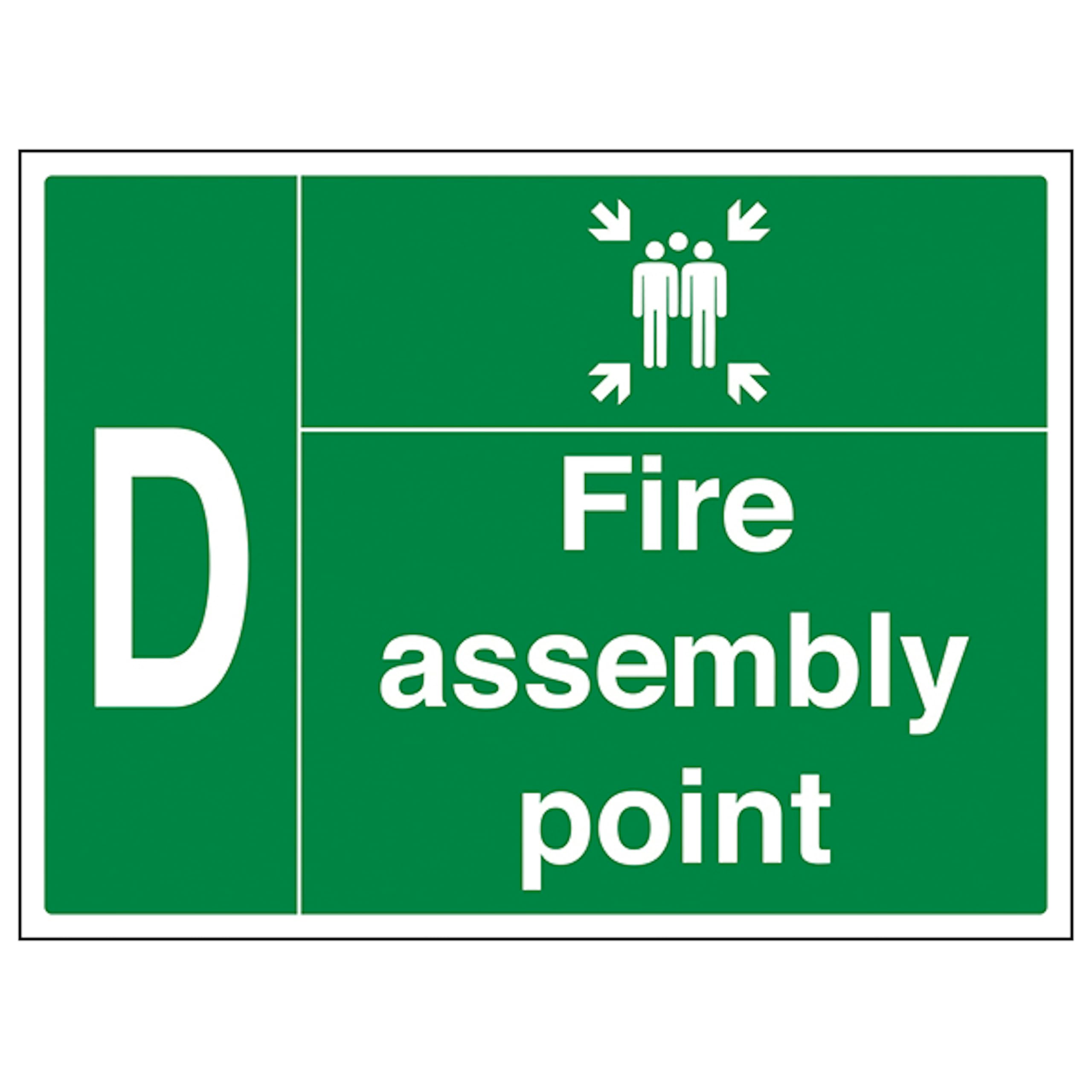 V Safety Fire Assembly Point with Family and Letter D 600 x 400 mm - 2mm Rigid Plastic Safety Sign
